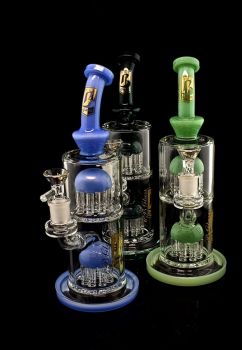 Bent Stem With Double Tree Perc Water Pipe 11.5 Inch