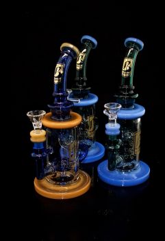 Bent Stem With Colorful Shower Head Perc Water pipe 9 Inch